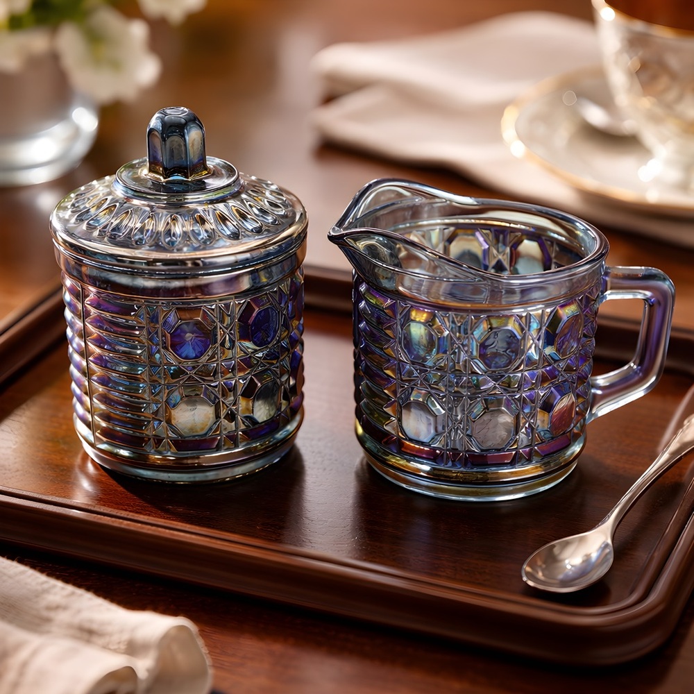 Vintage Indiana Blue Carnival Glass Creamer & Sugar Set